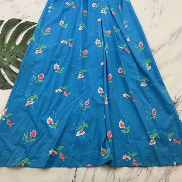 Hookano Womens Vintage Hawaiian Maxi Dress Size 16 Blue Pink Calla Lily Floral - Picture 10 of 10